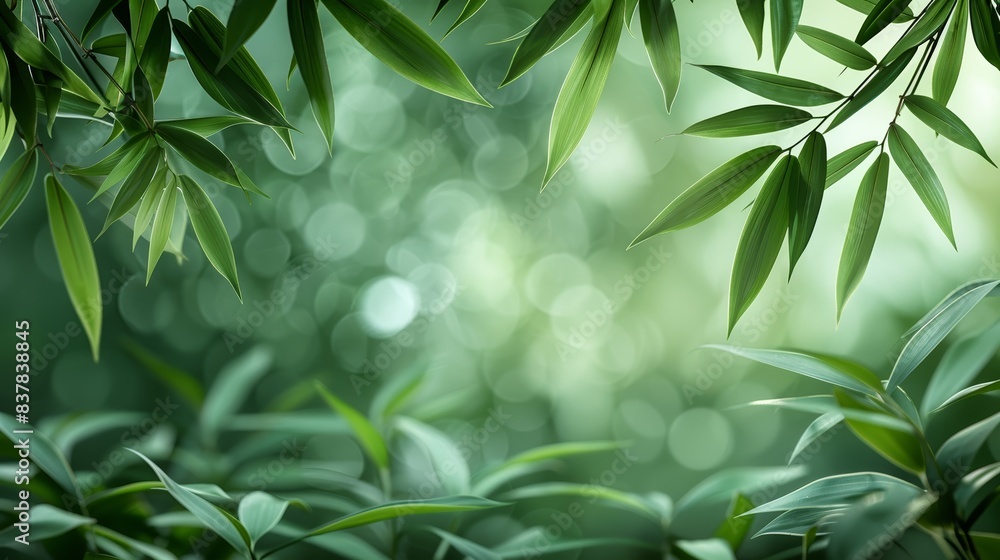 Serene and lush green bamboo leaves with a soft bokeh background, creating a tranquil and natural ambiance perfect for nature-themed designs. Serene and lush green bamboo leaves with a soft bokeh background, creating a tranquil and natural ambiance perfect for nature-themed designs.