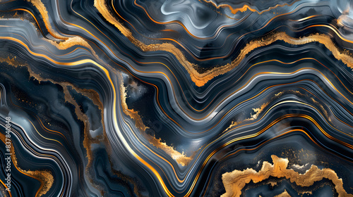 Black marble with golden veins. Black agate natural pattern