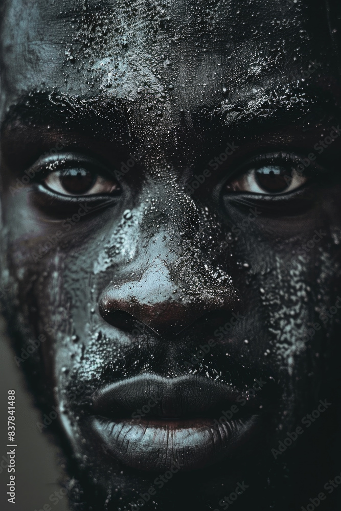 Close up portrait of a young African american man looking intense on dark background Close up portrait of a young African american man looking intense on dark background