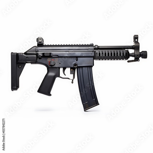 High-Resolution Image of a Modern Tactical Assault Rifle with Black Finish and Detailed Components