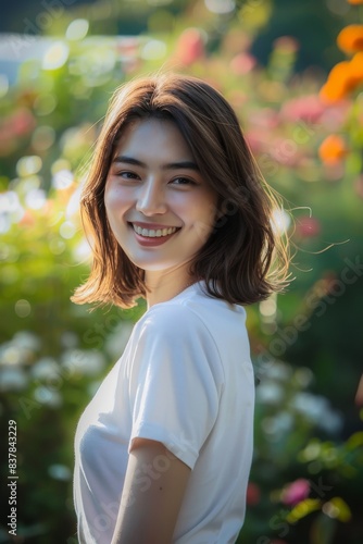 笑顔の若い日本人女性のポートレート（モデル・プロフィール写真・美肌） 