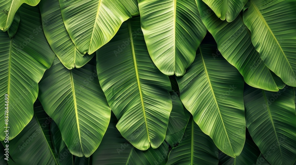 Obraz premium Beautiful Tropical Background Featuring Lush Green Banana Leaves
