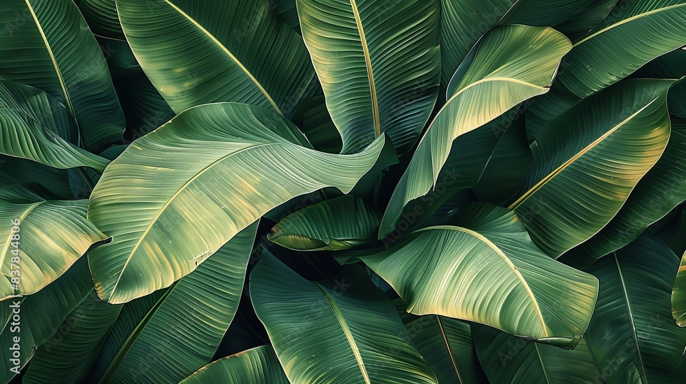 Obraz premium Beautiful Tropical Background Featuring Lush Green Banana Leaves