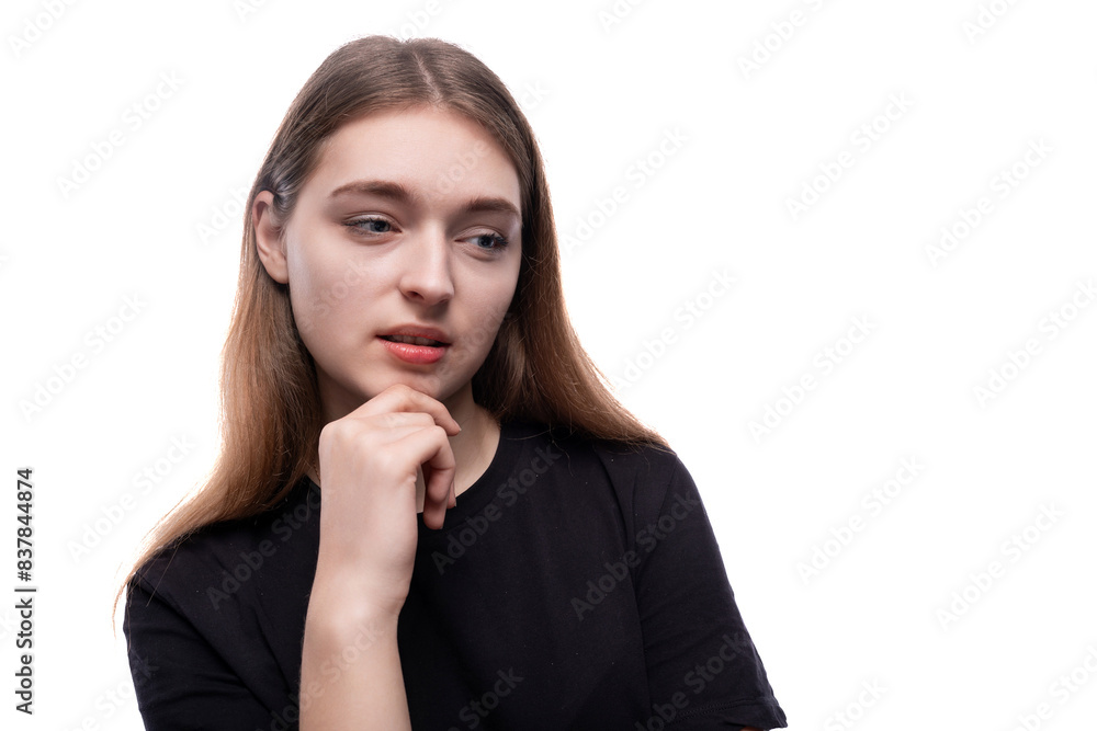 Portrait of a cute cute teenager girl on a white background with copy space Portrait of a cute cute teenager girl on a white background with copy space