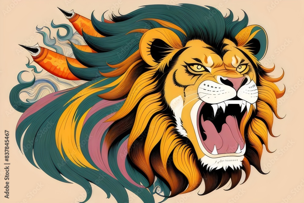 a cartoon fierce, angry, lion, mascot, t-shirt design, \illustration, wild, animal, mane, roar, claws, teeth, predator, savannah, nature, aggressive, strong, powerful, golden, character, vector a cartoon fierce, angry, lion, mascot, t-shirt design, \illustration, wild, animal, mane, roar, claws, teeth, predator, savannah, nature, aggressive, strong, powerful, golden, character, vector