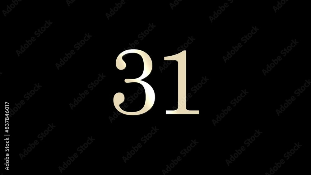 Number 31 with gold and white particles and alpha channel, numerology, number thirty one Number 31 with gold and white particles and alpha channel, numerology, number thirty one