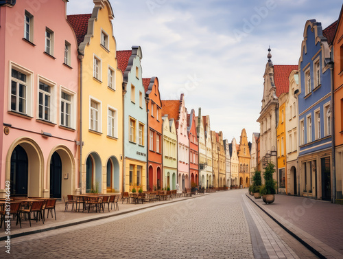Charming European Street with Colorful Facades and Cobblestones