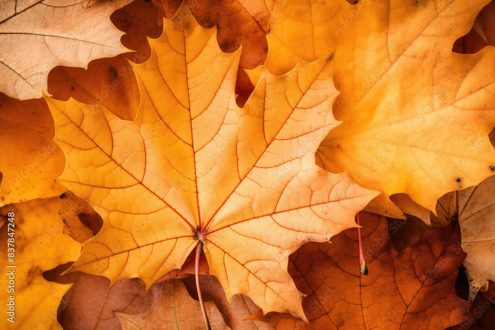 Warm Autumn Colors and Textured Leaves Close-Up Warm Autumn Colors and Textured Leaves Close-Up