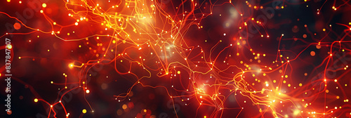 Neural network abstract in fiery reds and oranges, illustrating intense data processing.