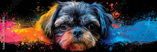 Shih Tzu dog in neon colors in a pop art style photo
