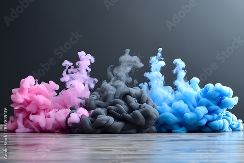 Colorful Smoke Plumes in Pink, Black, and Blue for Abstract Art Design and Creative Projects photo