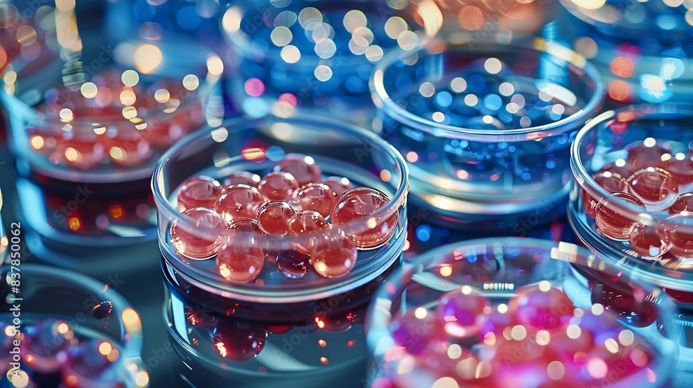 A detailed abstract image of cell culture techniques, featuring petri ...