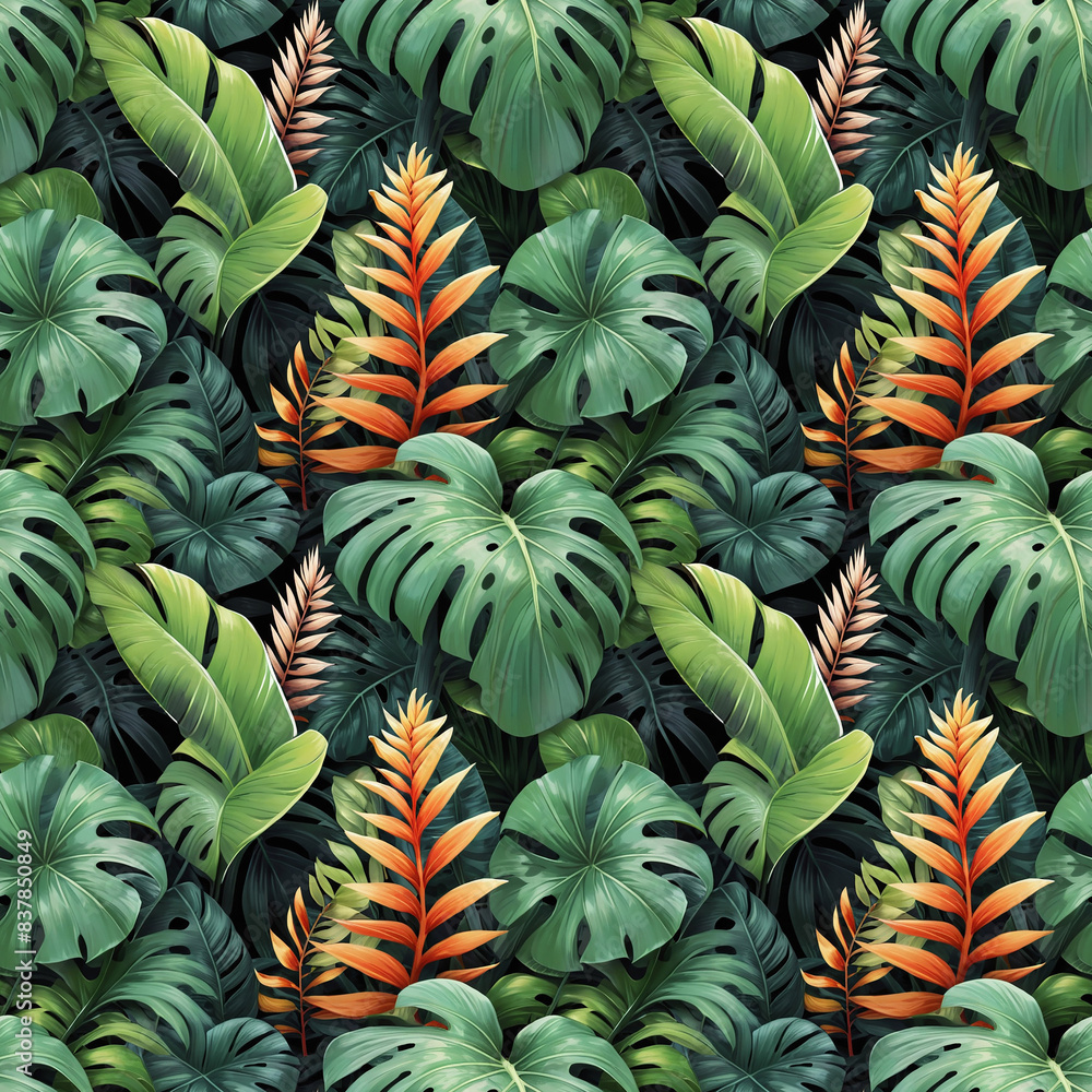 realistic tropical foliage , seamless pattern realistic tropical foliage , seamless pattern