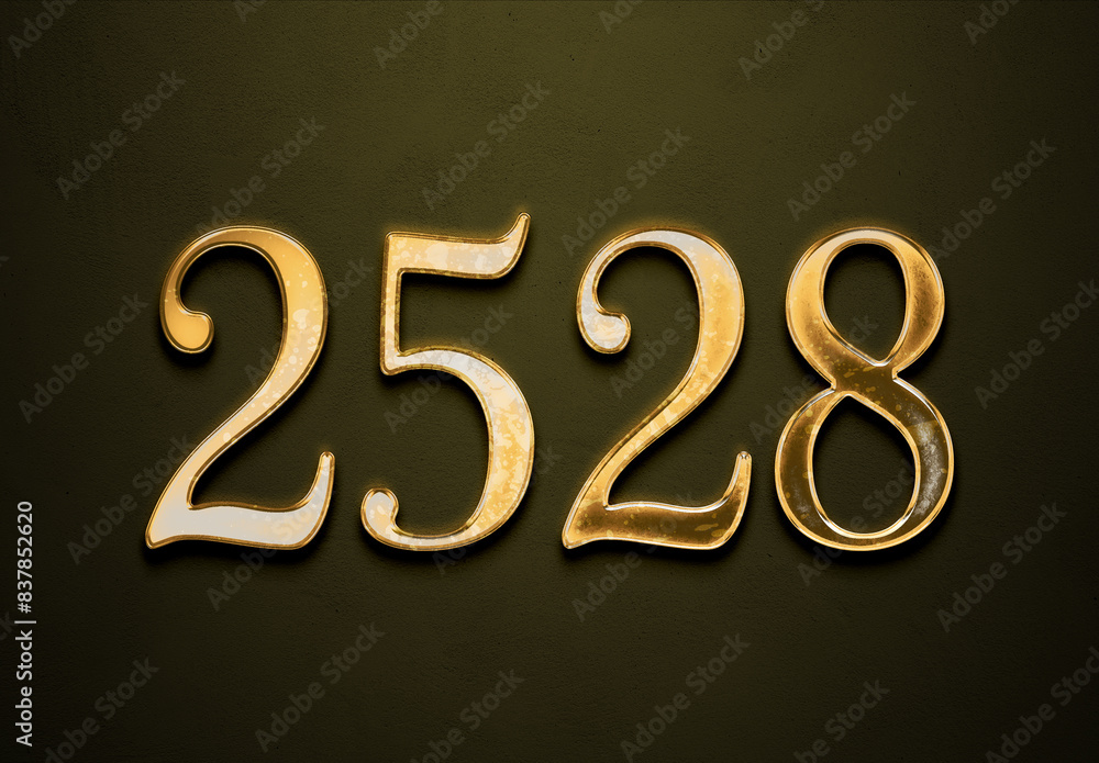 Old gold effect of 2528 number with 3D glossy style Mockup.