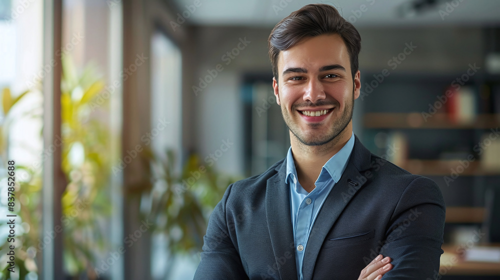 Business man in a jacket in a business office Business man in a jacket in a business office