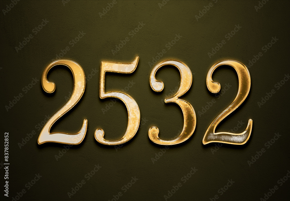Old gold effect of 2532 number with 3D glossy style Mockup. Old gold effect of 2532 number with 3D glossy style Mockup.