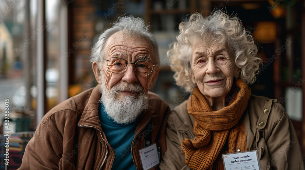 Elderly couple with vaccination certificates, highlighting protection and health Elderly couple with vaccination certificates, highlighting protection and health