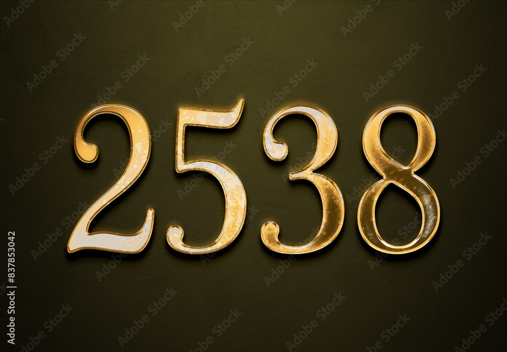 Old gold effect of 2538 number with 3D glossy style Mockup. Old gold effect of 2538 number with 3D glossy style Mockup.