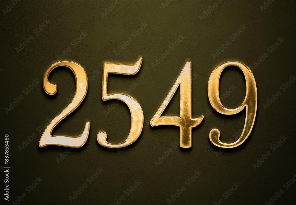 Old gold effect of 2549 number with 3D glossy style Mockup. Old gold effect of 2549 number with 3D glossy style Mockup.