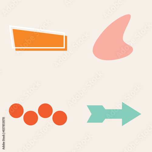 50s Mid Century Modern Shapes, Elements, Logos, Signs, Fifties, 1950s, in Beige, Pink, Green, Orange, Turquoise and Red