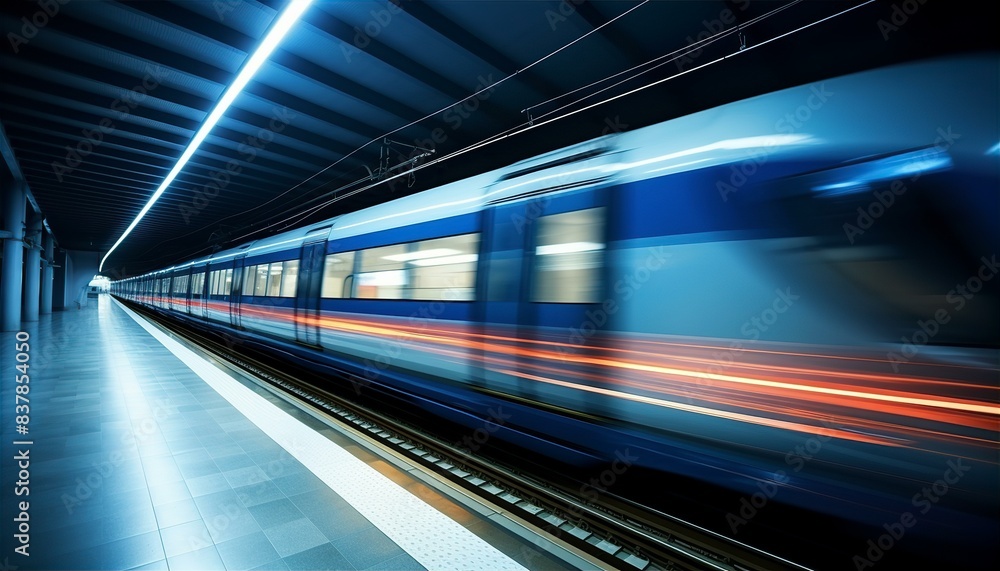 Obraz premium train, station, subway, metro, speed, motion, city, tunnel, underground, railway