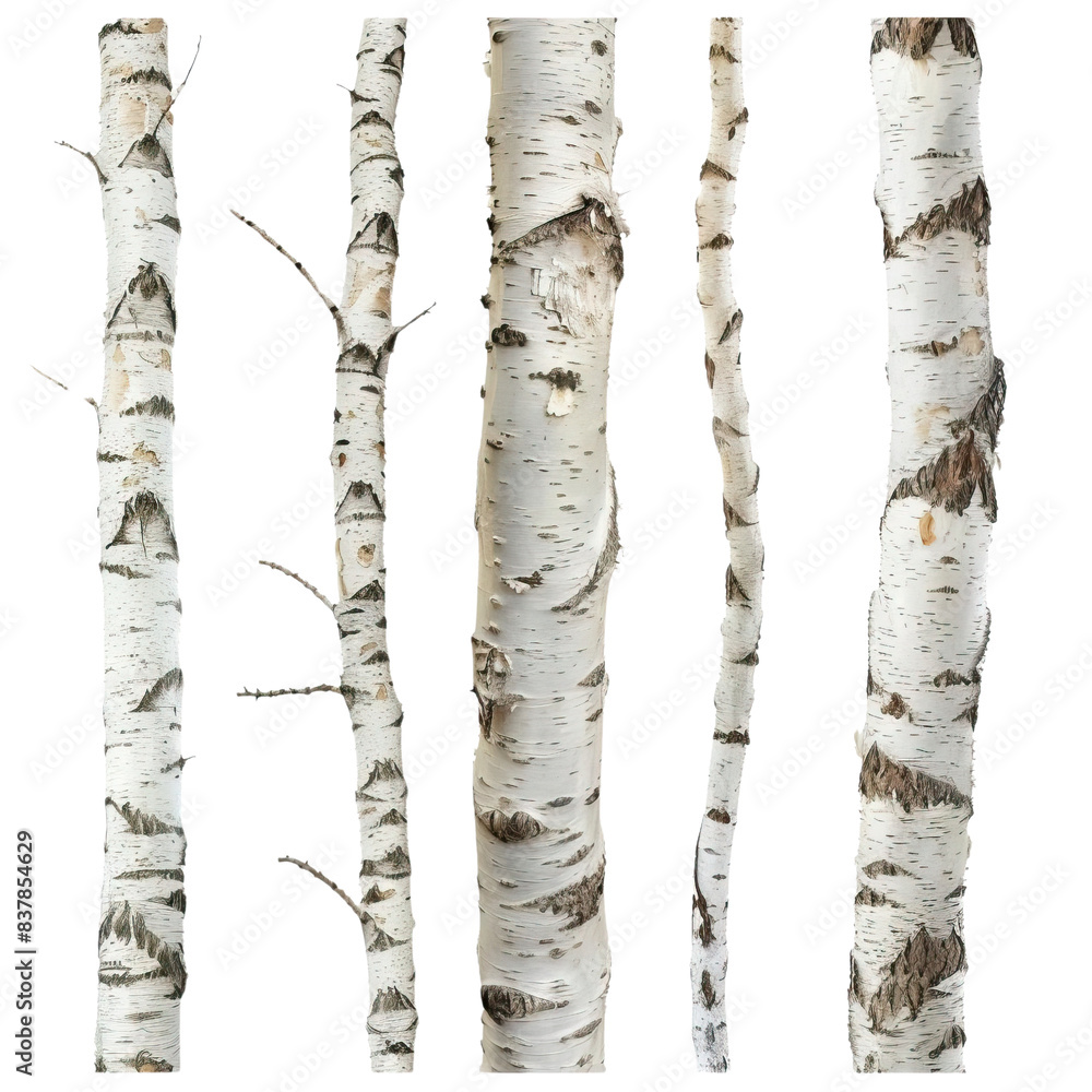 Naklejka premium set of natural birch trunks isolated on white background