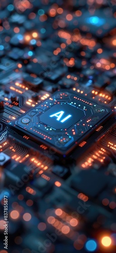 Artificial intelligence chip concept. AI optimized circuit board photo