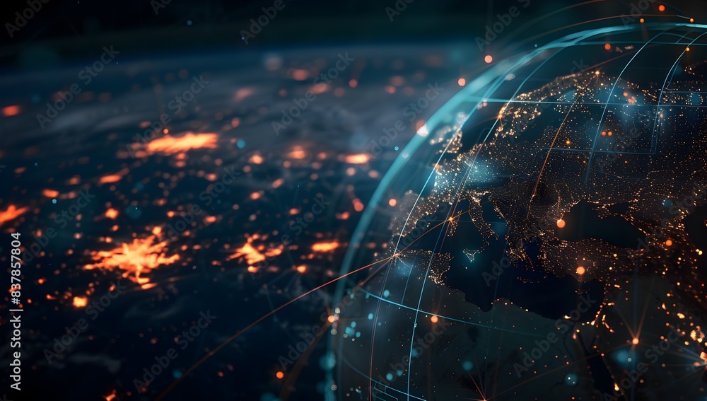A global network of interconnected points on Earth, symbolizing the world's connectivity and digitalization
A global network of interconnected points on Earth, symbolizing the world's connectivity and digitalization