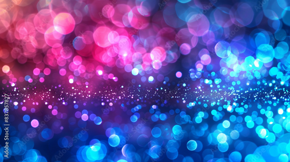 A colorful bokeh background featuring bright cyan and magenta lights, giving a vibrant and energetic feel