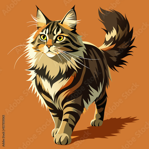 main coon cat vector illustration walk