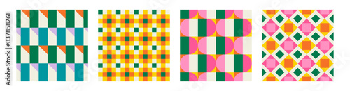 Set of Essential geometric printable seamless pattern with abstract Minimal elegant line form stroke shapes in vibrant colors. Modern simple background in minimalist mid century style vector wall art