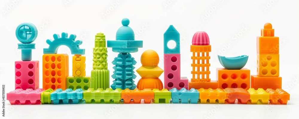Vibrant collection of colorful building blocks arranged on a clean white surface Vibrant collection of colorful building blocks arranged on a clean white surface