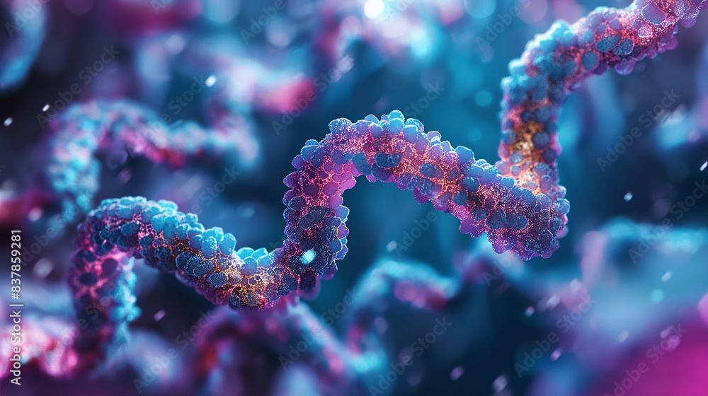 Abstract Genetics Disease - 3d rendered image. Hologram view. SEM (TEM) macroscope image. DNA mutations. Vexas disease. Medicine Healthcare research concept. X chromosomes objects. Abstract Genetics Disease - 3d rendered image. Hologram view. SEM (TEM) macroscope image. DNA mutations. Vexas disease. Medicine Healthcare research concept. X chromosomes objects.