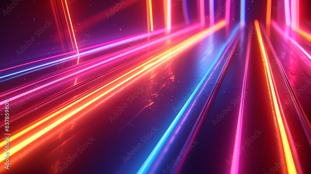 Obraz premium Vibrant Neon Light Trails Abstract Background