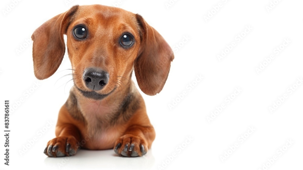 Funny puppy dog dachshund. Cute happy playful dog or pet isolated on white background Funny puppy dog dachshund. Cute happy playful dog or pet isolated on white background