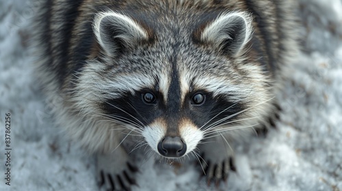 Detailed depiction of raccoon fur, with its distinct black and white banding and soft, fluffy texture, creating a playful and natural background. shiny, Minimal and Simple,