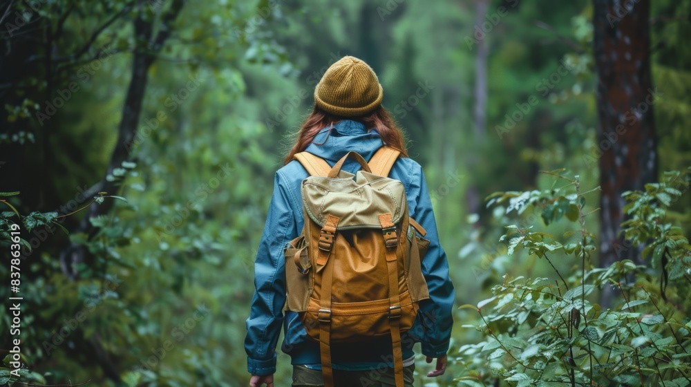 Solo traveler hiking through a dense forest, symbolizing adventure and the thrill of exploration, isolated white background, copy space Solo traveler hiking through a dense forest, symbolizing adventure and the thrill of exploration, isolated white background, copy space