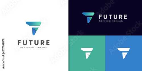 Letter F technology identity logo icon design, arrow forward with f letter graphic concept for brand technology, technology financial logo design