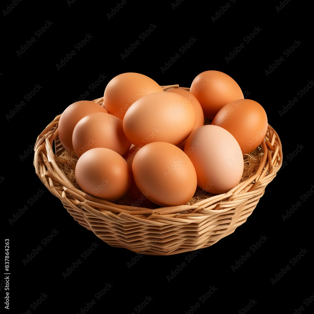 Isolated a basket of eggs with transparent background on white background Isolated a basket of eggs with transparent background on white background