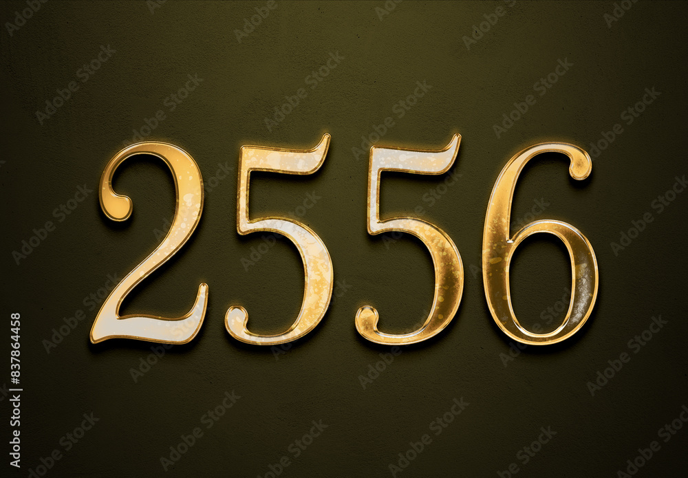 Old gold effect of 2556 number with 3D glossy style Mockup. Old gold effect of 2556 number with 3D glossy style Mockup.