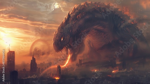 Giant monsters attacking cities