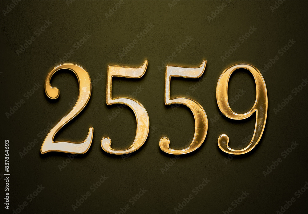 Old gold effect of 2559 number with 3D glossy style Mockup. Old gold effect of 2559 number with 3D glossy style Mockup.