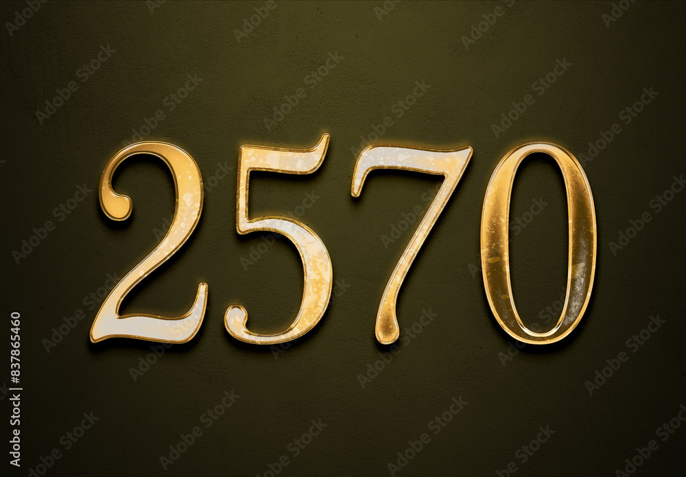 Old gold effect of 2570 number with 3D glossy style Mockup. Old gold effect of 2570 number with 3D glossy style Mockup.