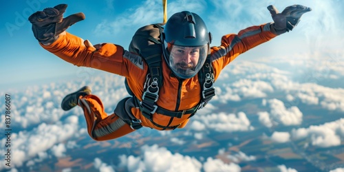 Skydiver freefalling from a plane, showcasing the ultimate thrill and adventure experience, isolated white background, copy space