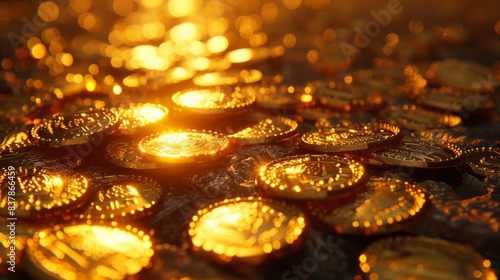 Closeup of shimmering golden coins