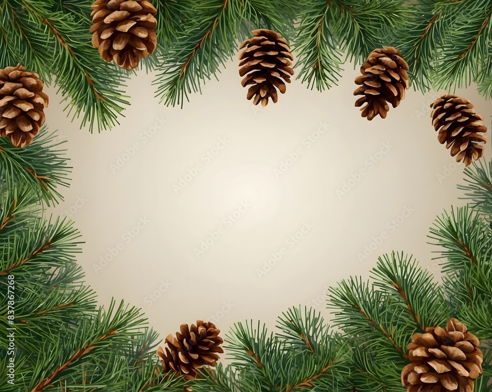 Christmas Fir tree branches and pine cones background design. Christmas Fir tree branches and pine cones background design.