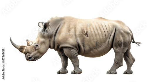 A white rhinoceros standing on a white surface © momina