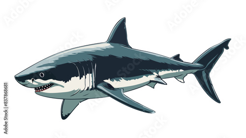 Illustration of a large aggressive shark. Underwater predator.