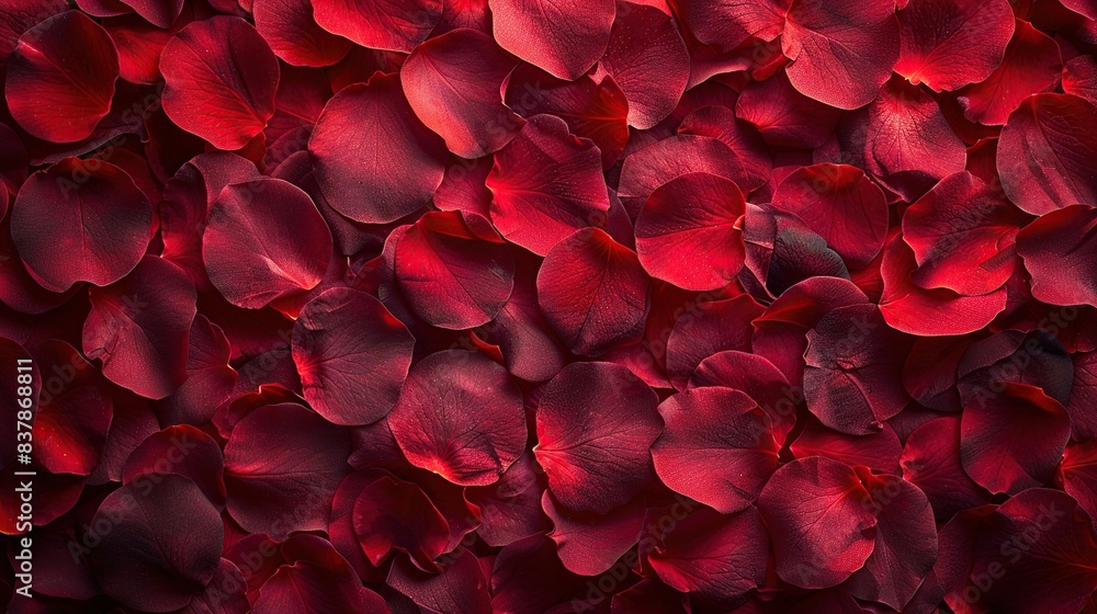 Top view and flat lay texture background of a sheet of red rose petals. Top view and flat lay texture background of a sheet of red rose petals.