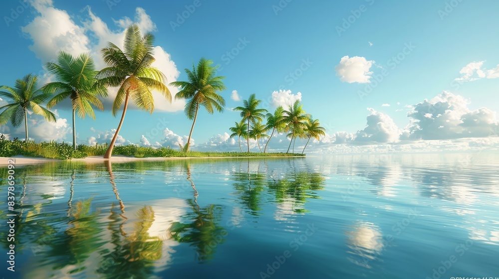 Tropical Beach with Palm Trees and Clear Blue Water Tropical Beach with Palm Trees and Clear Blue Water